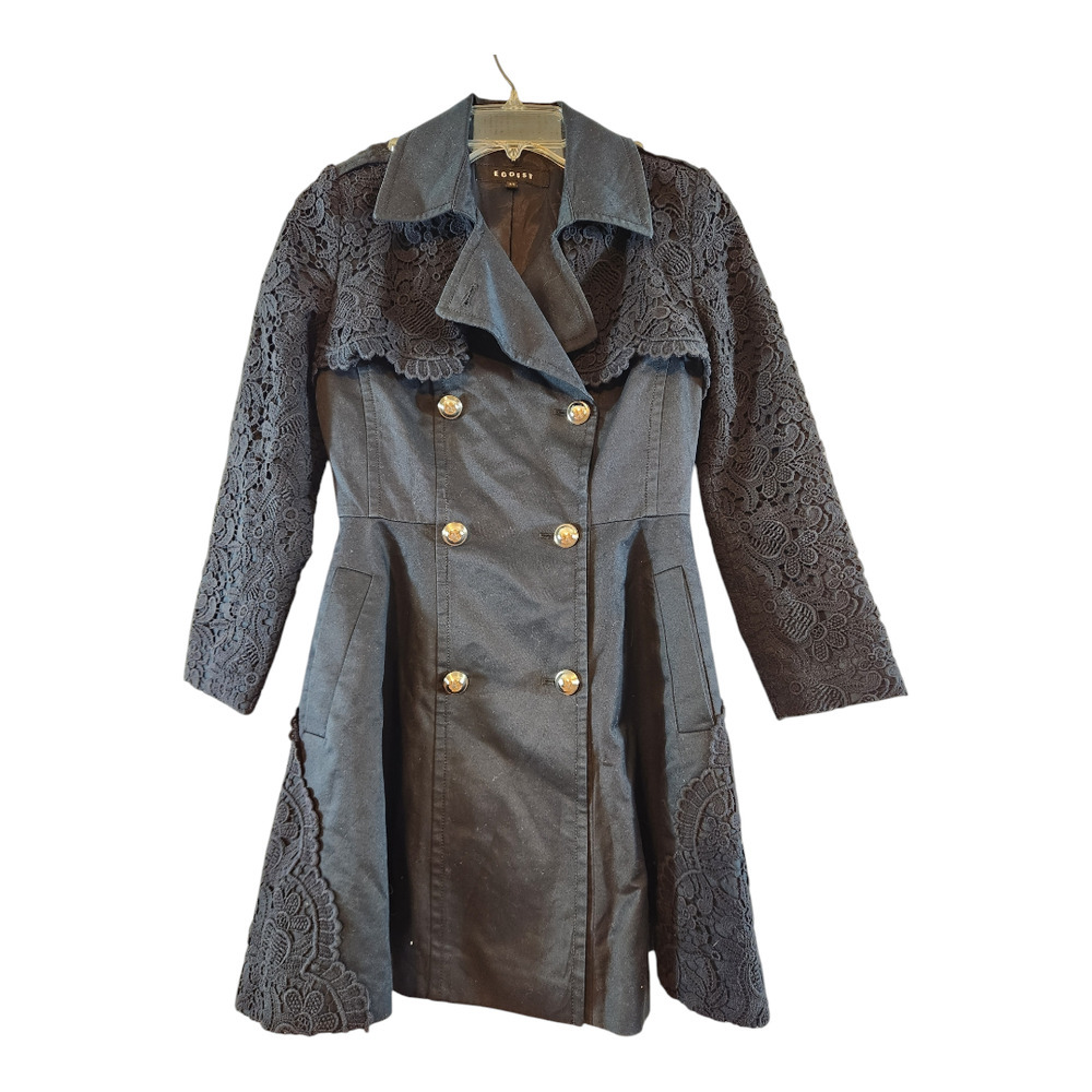 Egoist sz 55 double breasted black jacket lace goth dark romantic femininity